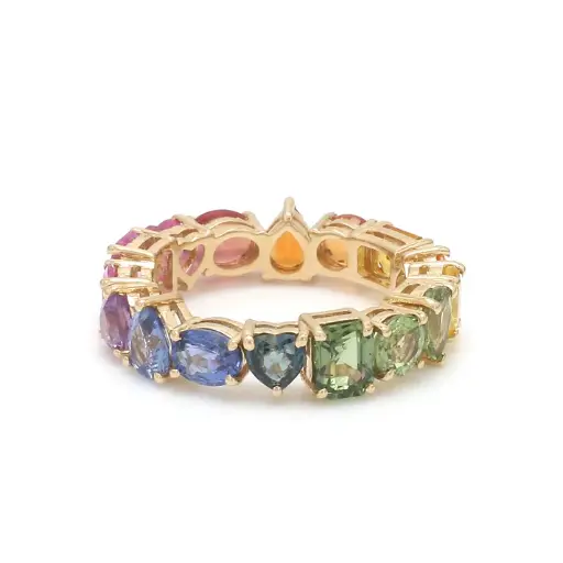 Rainbow Sapphire Mix Shape Eternity Band Infinity Ring