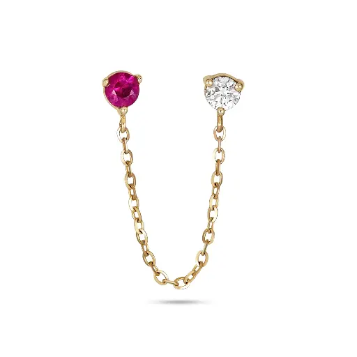 Ruby & Diamond Link Chain Earring (One Piece)