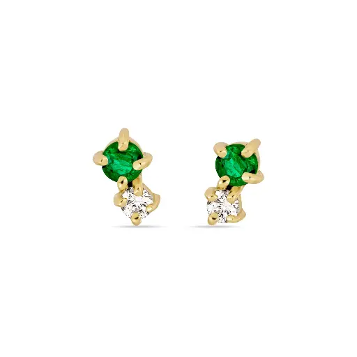 Emerald & Diamond Double Green Goddess Studs Earrings