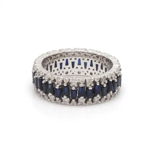 Blue Sapphire Baguette Diamond Ring